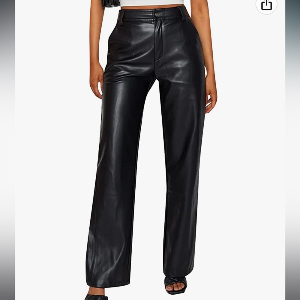 Vintage Pleated Black Leather Women’s Pants